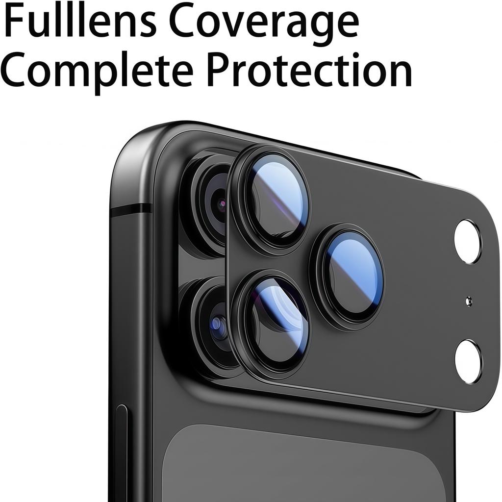 For iPhone 17 Pro Mobile Phone Camera Lens Protector - [Strong Adhesion] Metal Aluminum Alloy Tempered Glass , Black Titanium