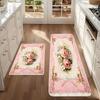 1Pcs Anti Fatigue Kitchen Rugs Pink Floral Print Waterproof Non Slip Thick Cushioned Kitchen Mat Heavy Duty Comfort Standing Mat