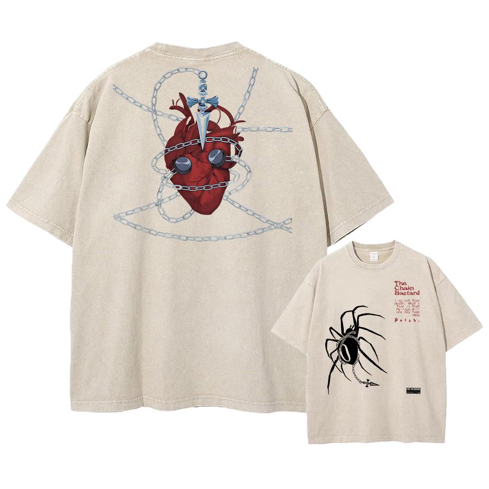 Anime Hunter X Hunter Hisoka And Chrollo Logo Washed Graphic TShirt Men Vintage T-Shirts Casual Cotton Streetwear Top