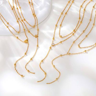 Collana da Donna in Acciaio Inossidabile a Doppio Strato a Forma di Y con Nappa Dorata