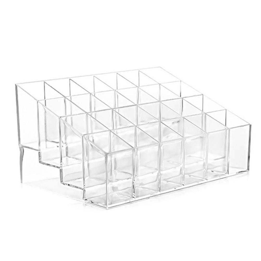 24 Slot Clear Lipstick & Nail Polish Organizer Small Cosmetic Display Rack for Makeup Storage