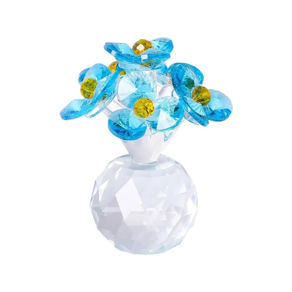 Handcraft Crystal Flower Statue Ornament Clear Base Artificial Flower Figurine Rose Tulip High Transparence