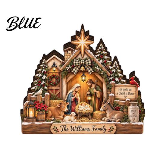 Rustic Farmhouse Christmas Decor Nativity Scene Table Decoration with LED Light 2D Flat Wooden Tabletop Sign Decorations Light Up Tiered Tray