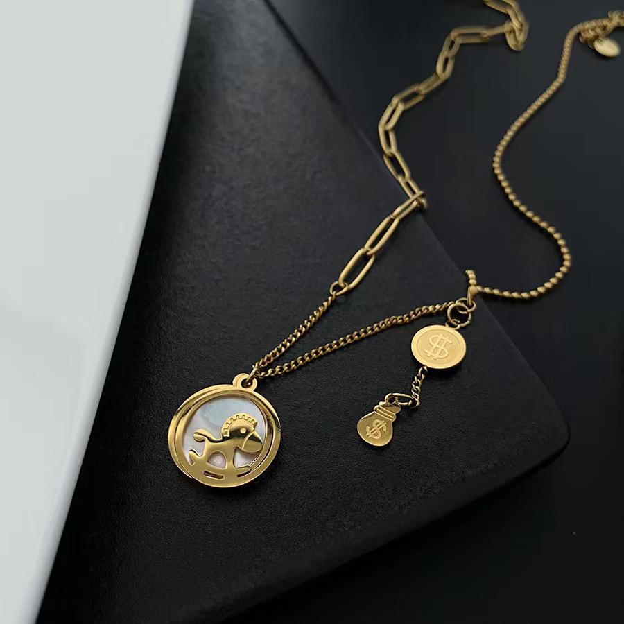Elegant Colorfast 18K Rose Gold Necklace with Swan & Four-Leaf Clover Charm