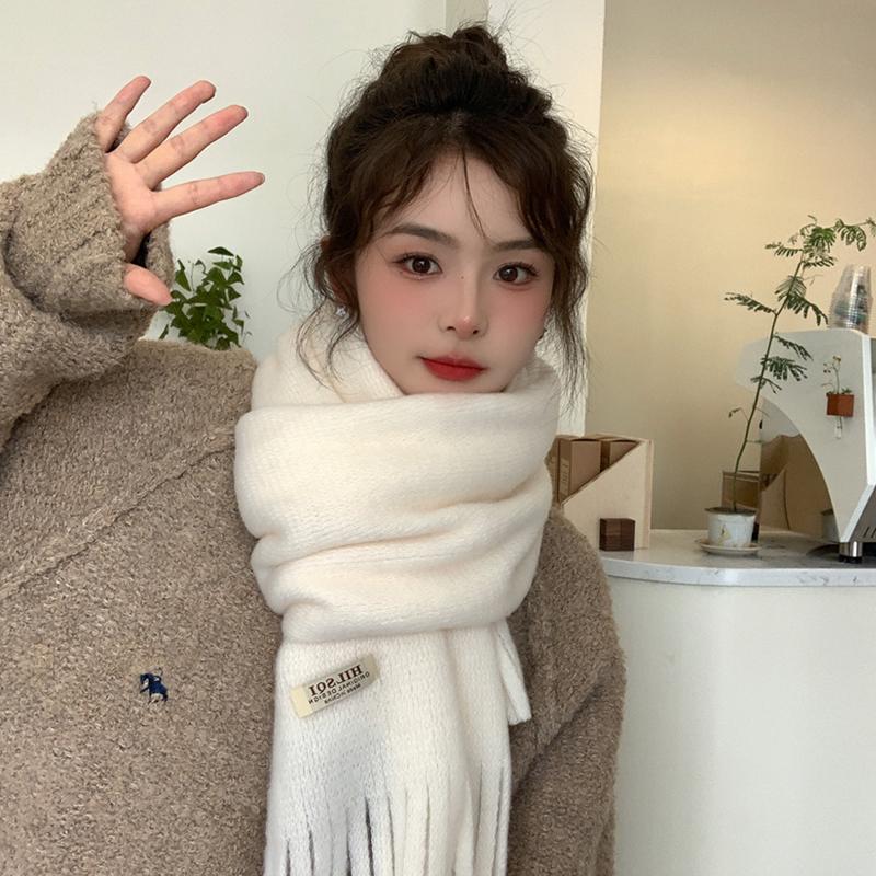 Solid color tassel soft waxy plush scarf women's plush thickened Korean version versatile couple student warm scarf