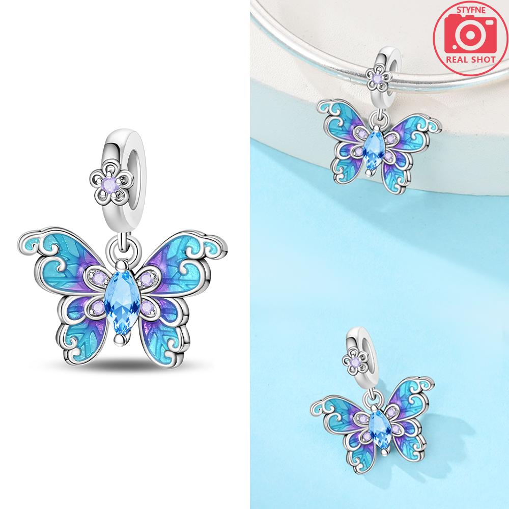 Original Blue Dreamy Romantic Butterfly Perfume Bottle Copper Charm Bead Fit Bracelet Women Jewelry Accessory Gift Set