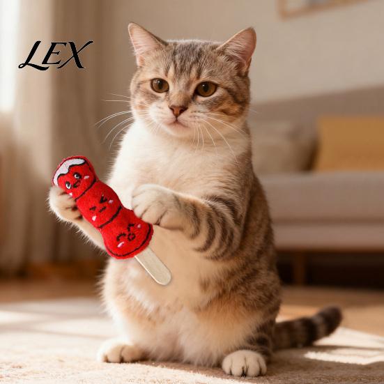 Durable Kitten Teething Toy Plush Cat Chew Toy, Sugarcoated Haws Stick Design, Anxiety Relief for Cats Stuffed Indoor Biting, Boredom Relief,