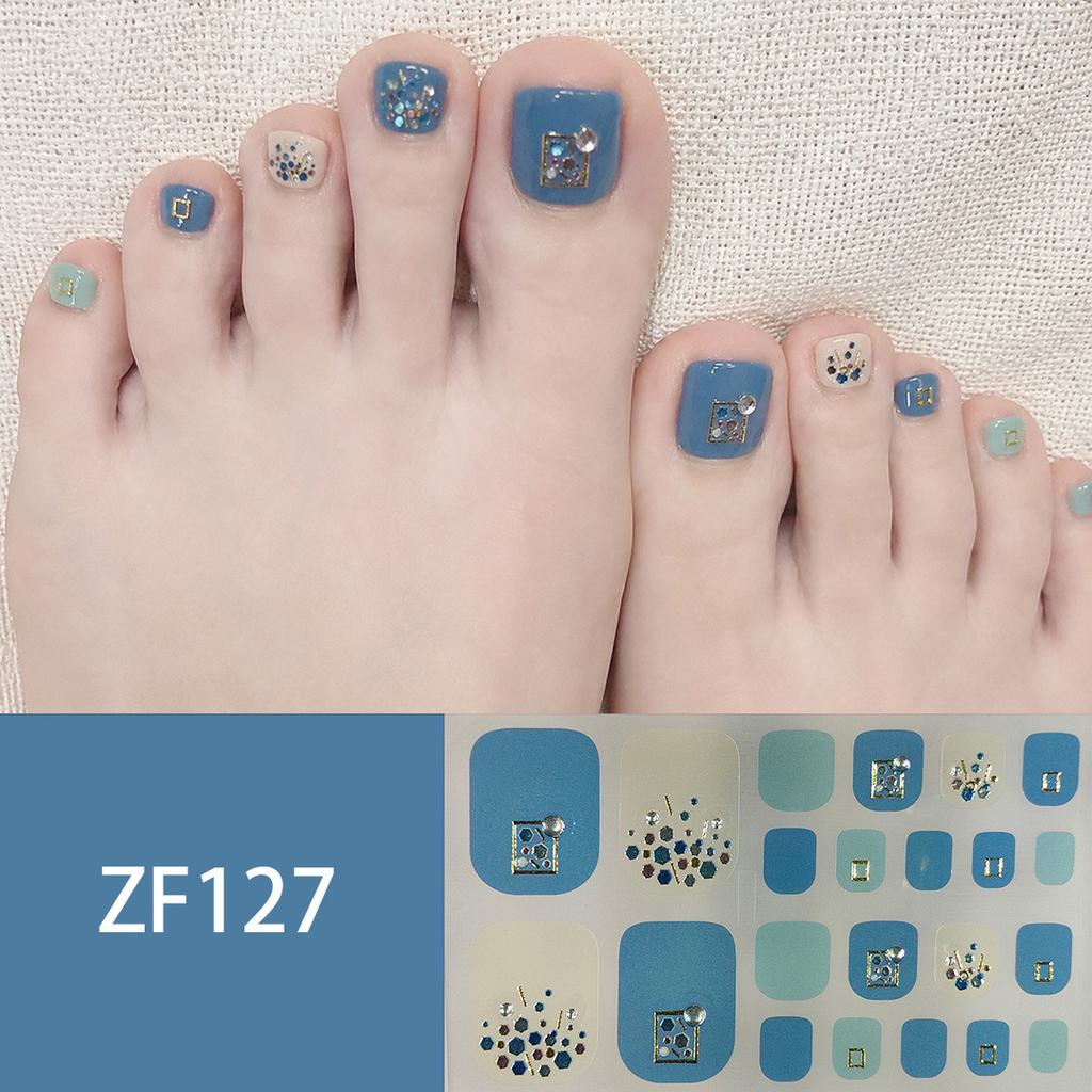 Waterproof Long Lasting ZF 3D Faux Rhinestone Stereo Pattern Full Cover Finished Toe Nail Stickers, Skin Brightening Toenail Decals
