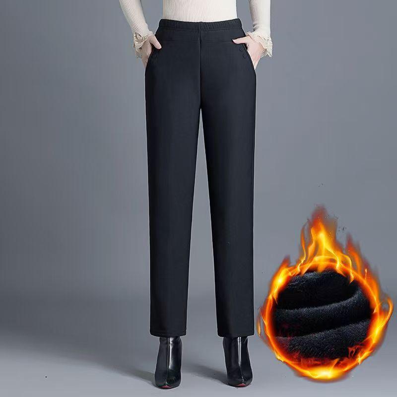 Pantalones pitillo a cuadros informales de lana para mujer, ropa de calle de moda coreana, pantalones rectos cálidos de cintura alta, otoño e invierno