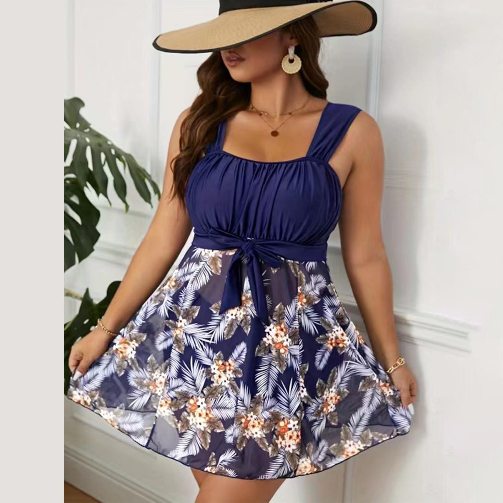 

Юбка с контрастными цветами, стильные разделенные независимые брюки с плоскими углами, консервативный купальник большого размера XL синий