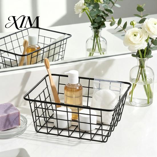 Wardrobe Clothes Organizing Bins Iron Storage Basket, Nordic Style Wire Organizer Bin, Large Decorative Metal Grid Baskets Capacity