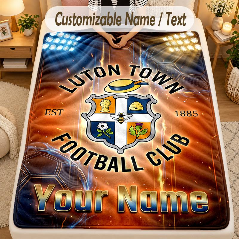 Flannel BlanketLuton Town Custom Name Text Personalized Soft Warm Throw Blanket Home Decor Gift