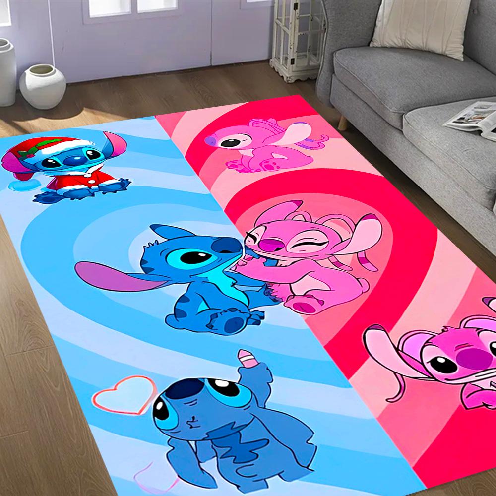 Stitch Adventure In Flowers Disney Cartoon Theme Anti-Slip Rug - Polyester, Home Decor, Suitable for Bedrooms, Living Rooms, Doorways, and Studios
