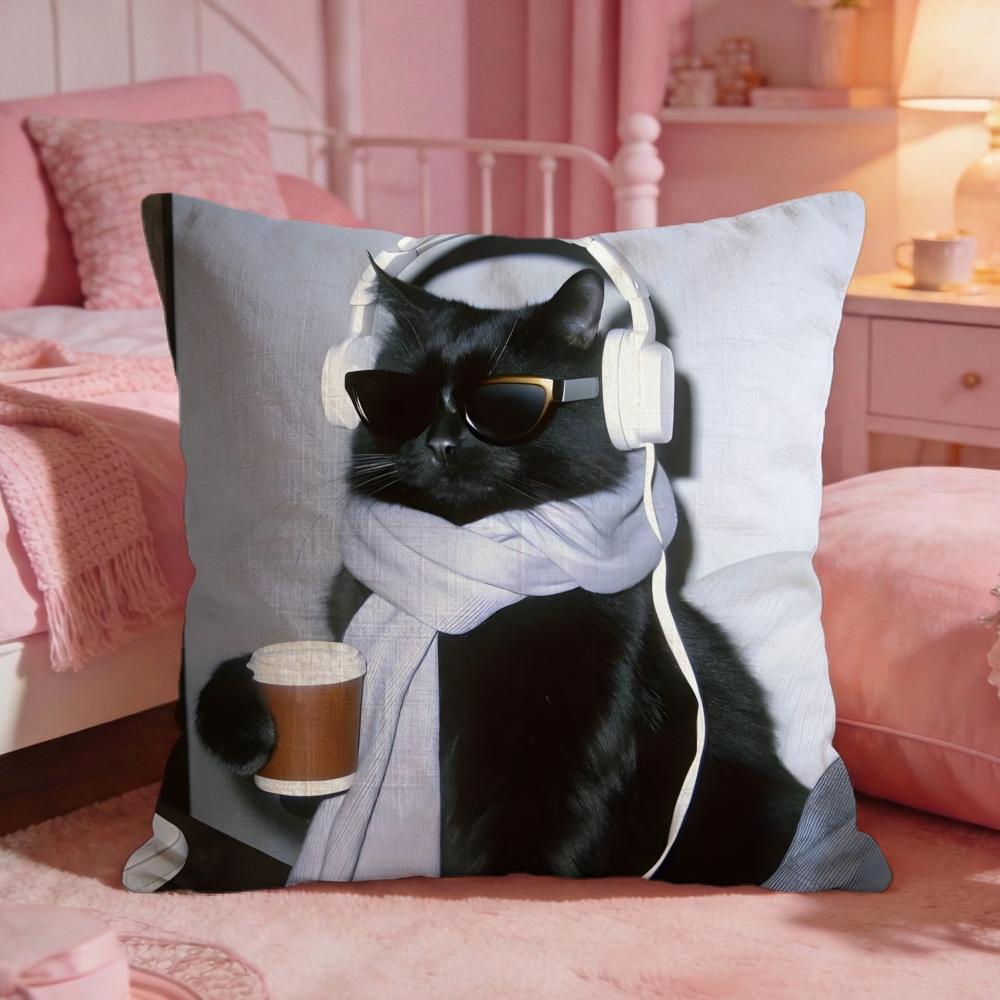 Black Cat Cute Cushion Cover Premium Comfort Reversible Pillow Cove Two In One Design For Any Room Car Interior
