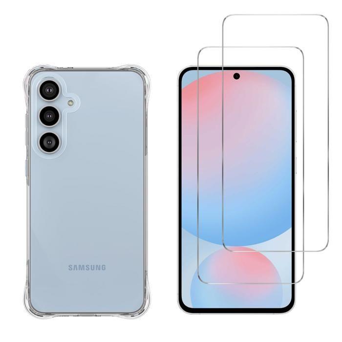 Coque antichoc - Phonillico® - Samsung Galaxy S24 FE - 1 Coque + 2 Verres Trempés - Transparent - Souple