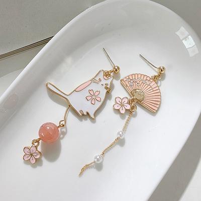 Korean Style Asymmetric Cute Animal Dangle Earrings For Women Flower Moon Star Kitten Bunny Balloon Earring Party Jewelry Gifts