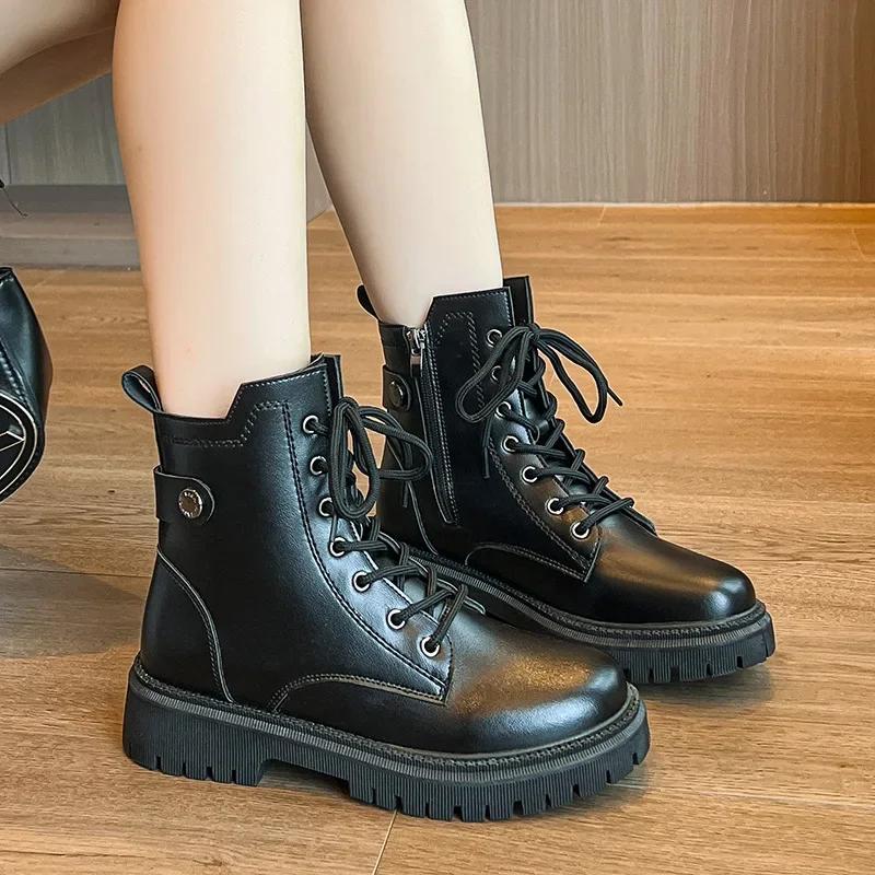 2024 Autumn/Winter New Handsome British Style Side Zipper Short Boots for Women Thick Bottom Casual Boots boots women