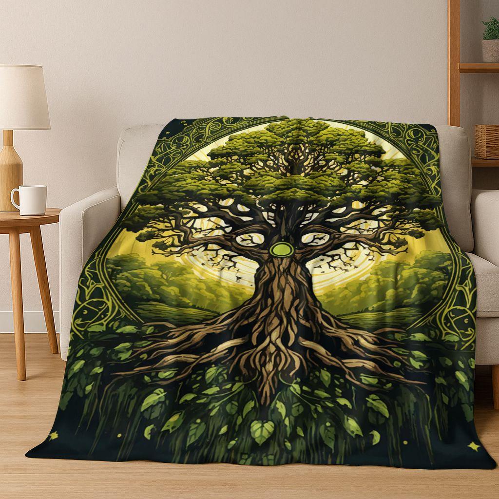 Nordic Dream Tree of Life Symbol Totem Yggdrasil Flannel Blanket,Cozy Soft Throw Blanket for Home Bedroom Bed Sofa Cover Gift