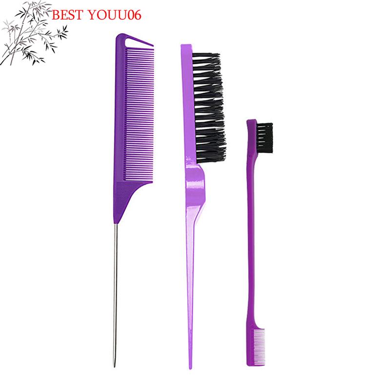 (YOUU06)3Pcs Hair Styling Comb Hair Brush Set, Teasing Edge Brush Rat Tail Comb For Curly/Straight/Wet/Dry/Long/Shot Hair
