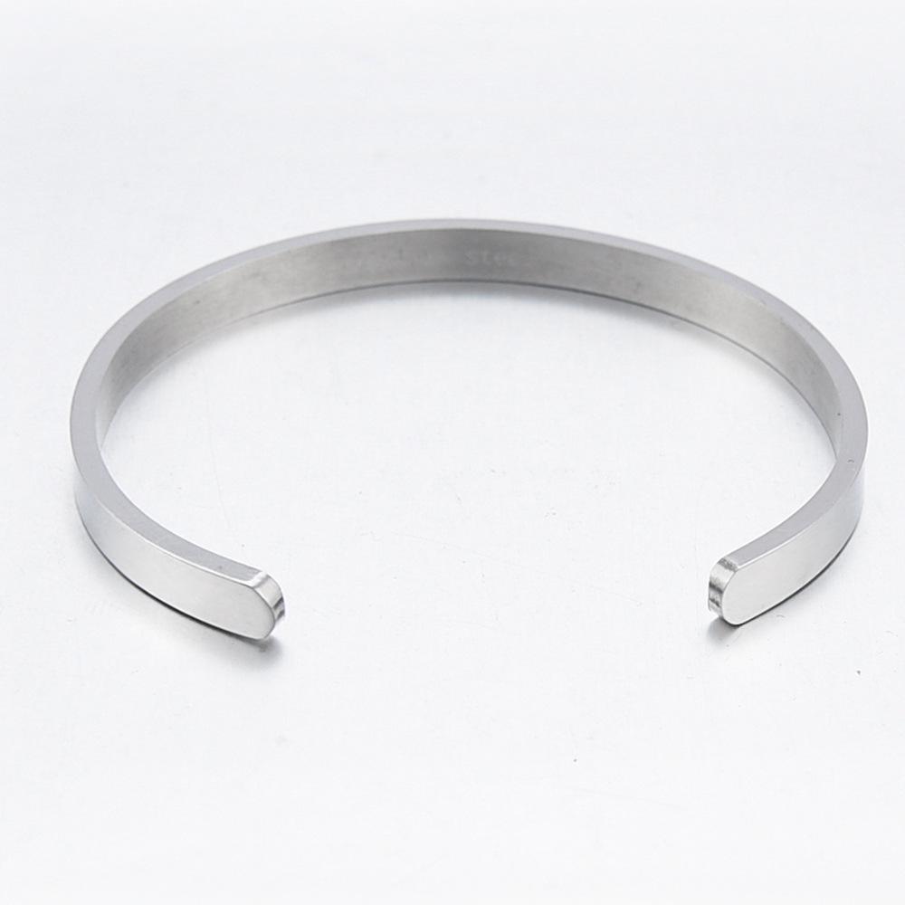 European & American Stainless Steel Open C-Shaped Bangle - Smooth Surface, Laser-Engraveable, Available in 5MM & 15MM
