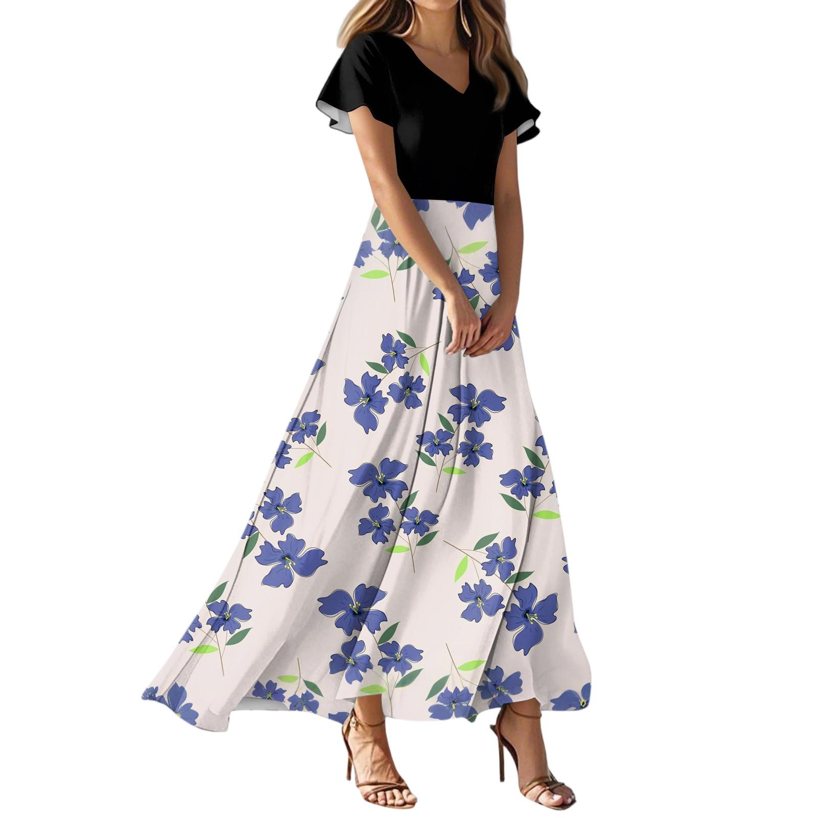 

Женское летнее повседневное модное платье с цветочным принтом и V-образным вырезом с коротким рукавом XL