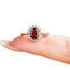 Imitation Natural Garnet Princess Diana Ring Rose Gold Plated With Diamonds Flower Ring
