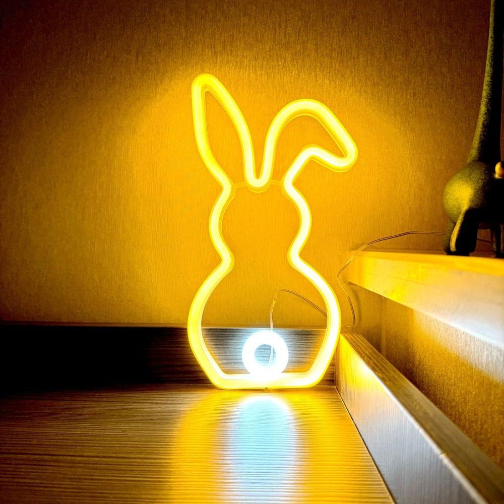 USB Battery Powered Bunny Neon Sign Bicolor LED Bunny Night Light Easter Bunny Sign For Club