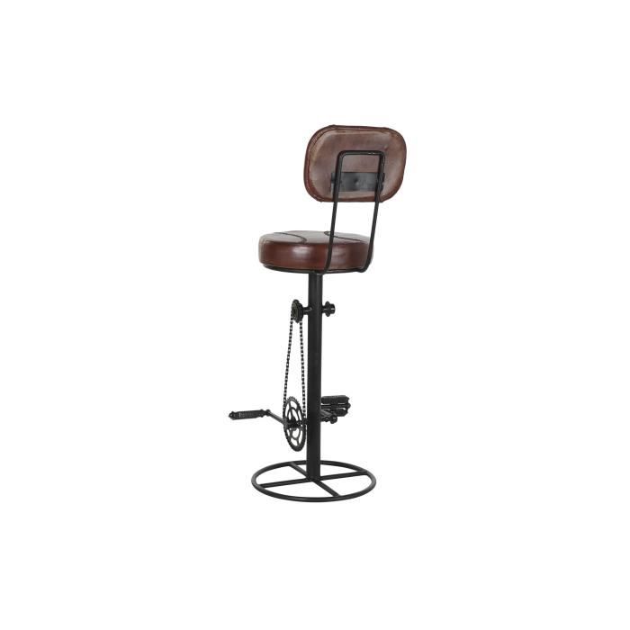 Tabouret noir métal marron cuir (45 x 46 x 118 cm)