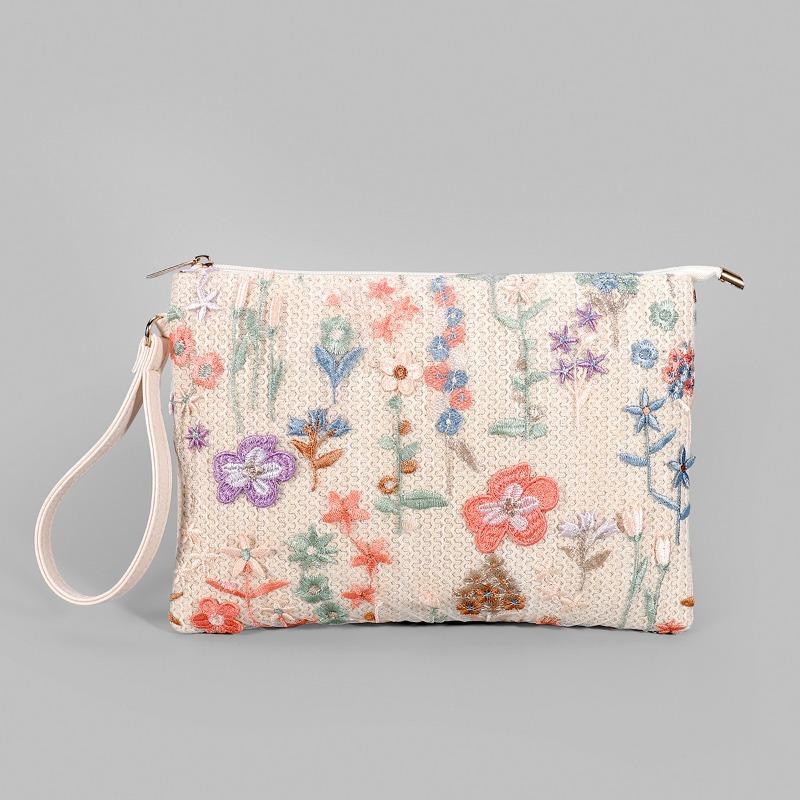 New Embroidery Sequin Clutch Bag Women Vintage Straw Woven Envelope Bag Niche Fashion Handheld Purse for Casual Daily Wear Shopping and Party Events