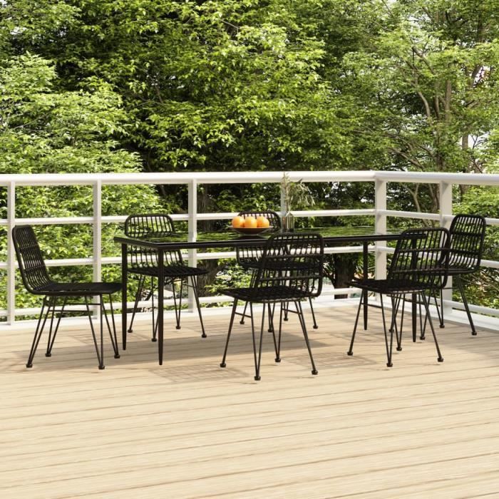 3157885 vidaXL Ensemble à dîner de jardin 7 pcs Noir Résine tressée