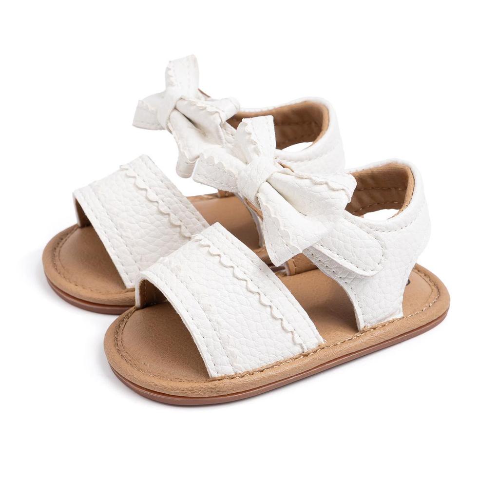 2025 Summer Bow PU Baby Girl Sandals - Korean Style Cute Solid Color Walker Shoes