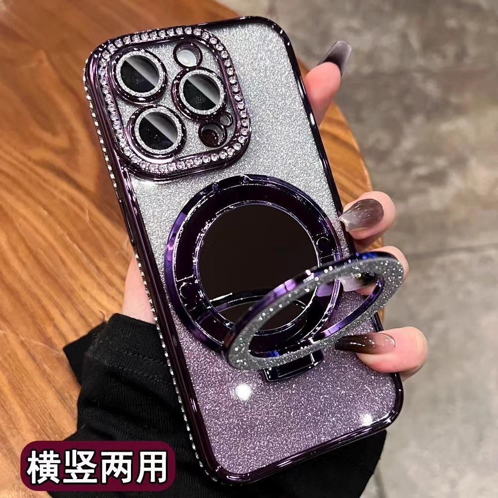 Applicable To iPhone11Promax Mobile Phone Case Electroplated Rhinestone Glitter Apple 11 Mirror Magnetic Suction Bracket Protective Case