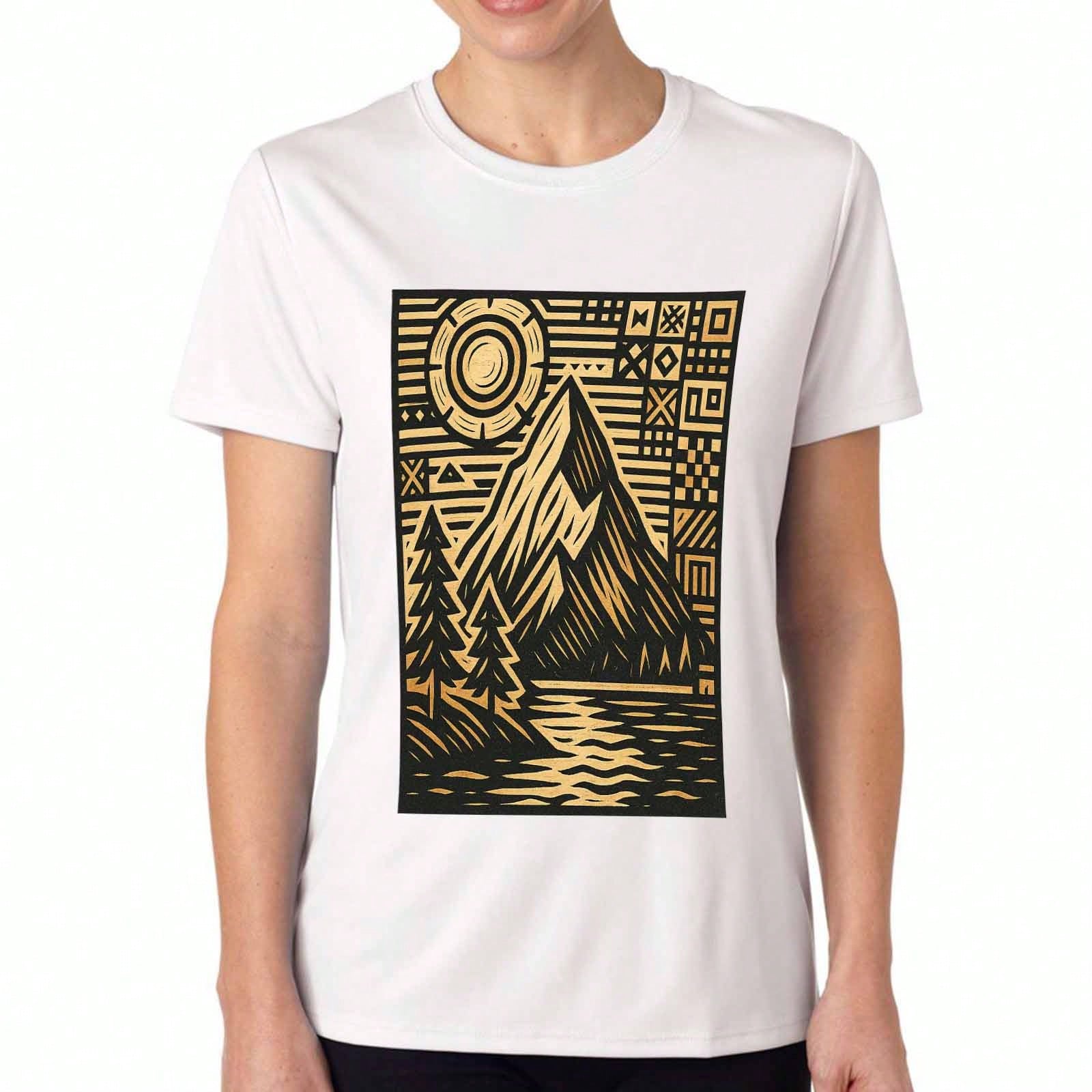 Mount  Cherry Blossom Ladies Cotton T Shirt, Premium Cotton Quality Print, Durable, Casual Fashion. Featuring Scenic Japanese Mt  And Delicate Cherry S разноцветный