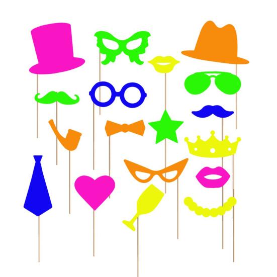17Pcs Glow Neon Photo Booth Props Fully Assembled Fluorescent Birthday Party Fun Photo Shoot Accessories