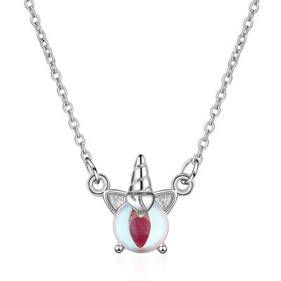 925 Sterling Silber Opal Einhorn Charm Anhänger Halskette für Frauen Party Schmuck Halsband Dz544