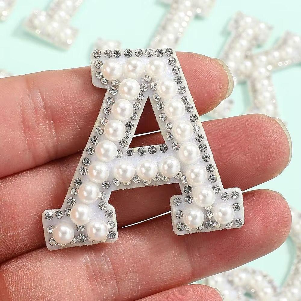 26Pcs A-Z Alphabe Rhinestone Letter Patches Beaded Pearl Alphabet Patch 26 Letter Applique Dress