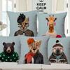 Hand Painting Animals Portraits Cushion Covers Giraffe Wolf Cow Cheetah Goat Geese Bear Raccoon Bull Linen Pillow Case