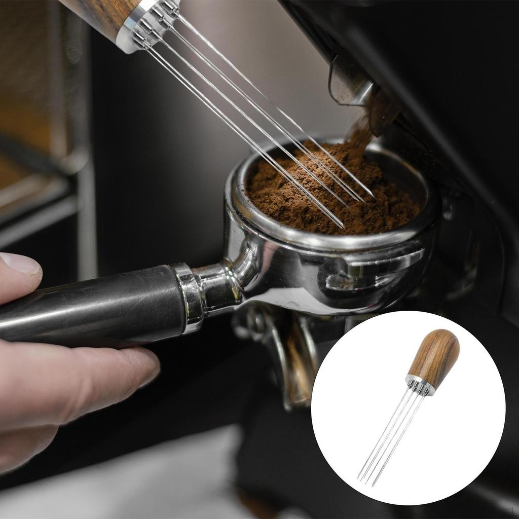 0.35mm Coffee Distributor Gadget Practical Sturdy Gifts Manual Wooden Handle Stainless Steel