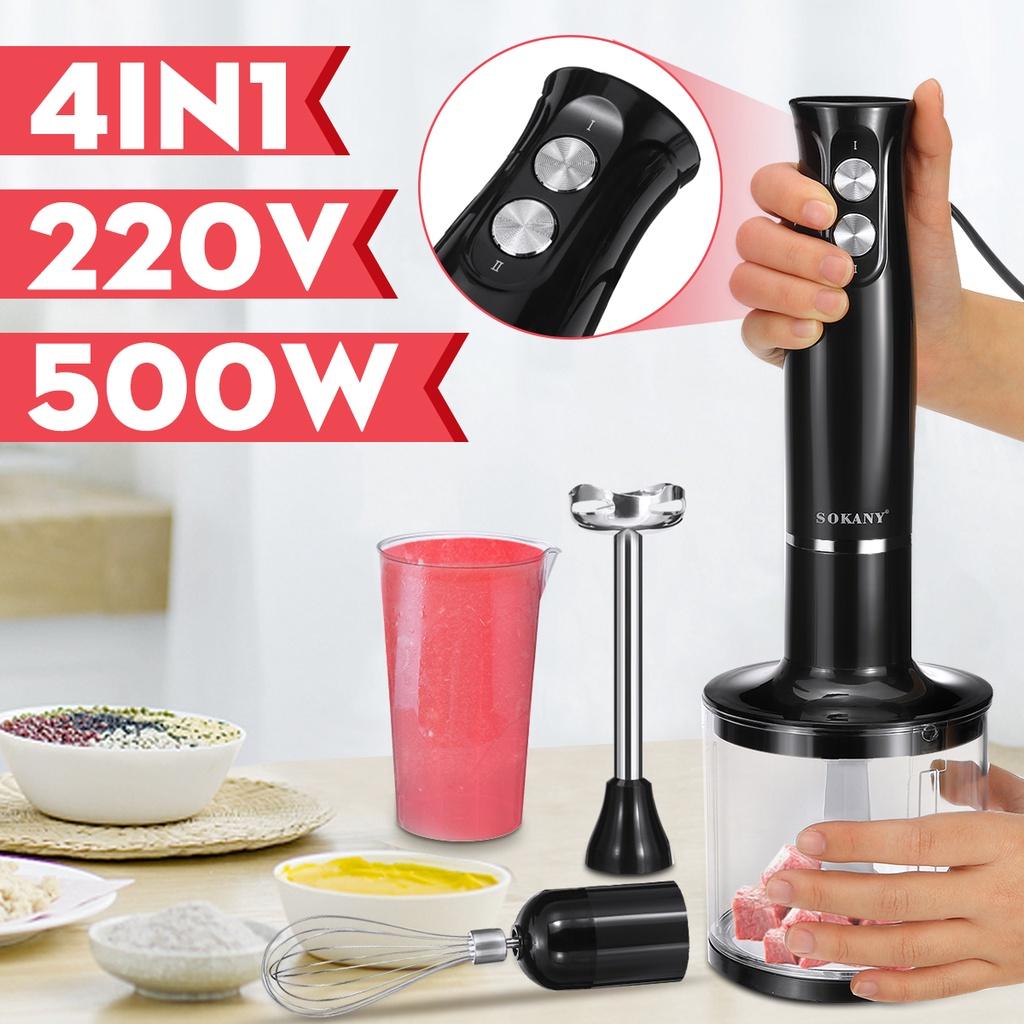 Elektrischer Edelstahl-Mixer 2 Geschwindigkeiten Mixer Handmixer Eierschläger Gemüsesaftpresse Mühle Zerkleinerer 4 in 1 Mit 700ml Becher