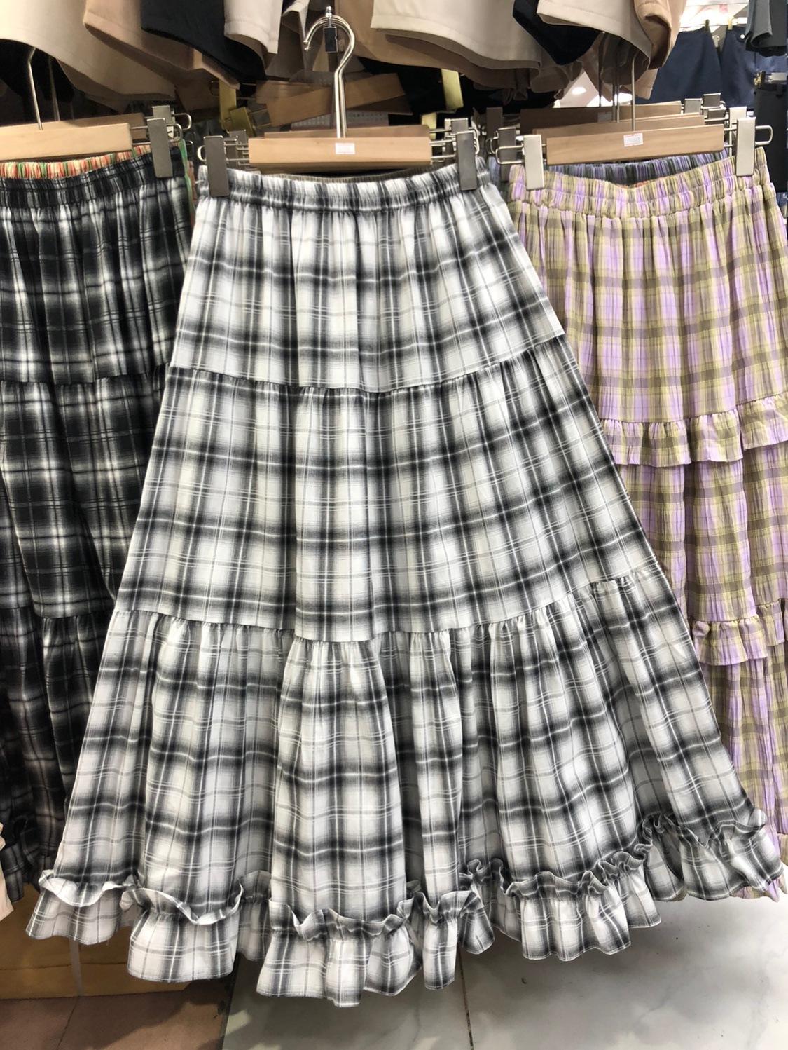 

Юбка-маятник из кружевной ткани в клетку для женщин 2025 года, новинка весны и лета, модная универсальная повседневная юбка в стиле кейк-топ One size