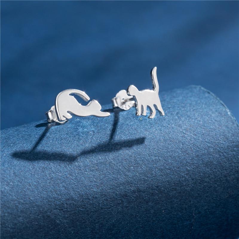 925 Sterling copper Small Animal Stud Earrings for Women Mini Dog Paw Piercing Earring Zircon Rabbit Owl Cat on Moon Pendientes