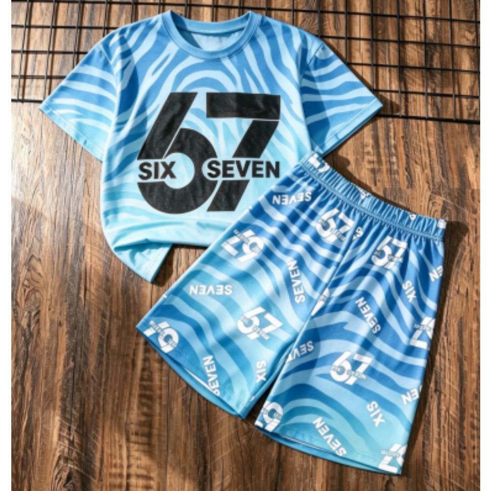Kids Set 67 Number Printed Kids T-shirt and Shorts 2 Piece Set Summer Street Casual Outdoor Sports Boy's and Girl's T-shirt Sets