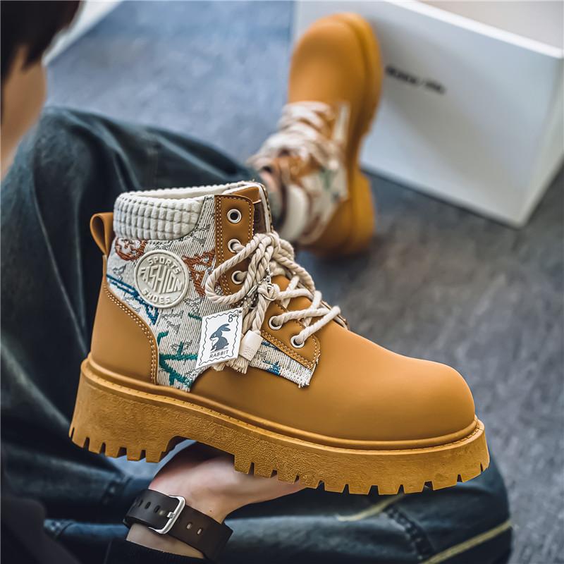Autumn Black Trend Boots For Man Streetwear Lace-up Platform Boots Man Designer Shoes Comfy Round Toe Leather Men's Ankle Boots