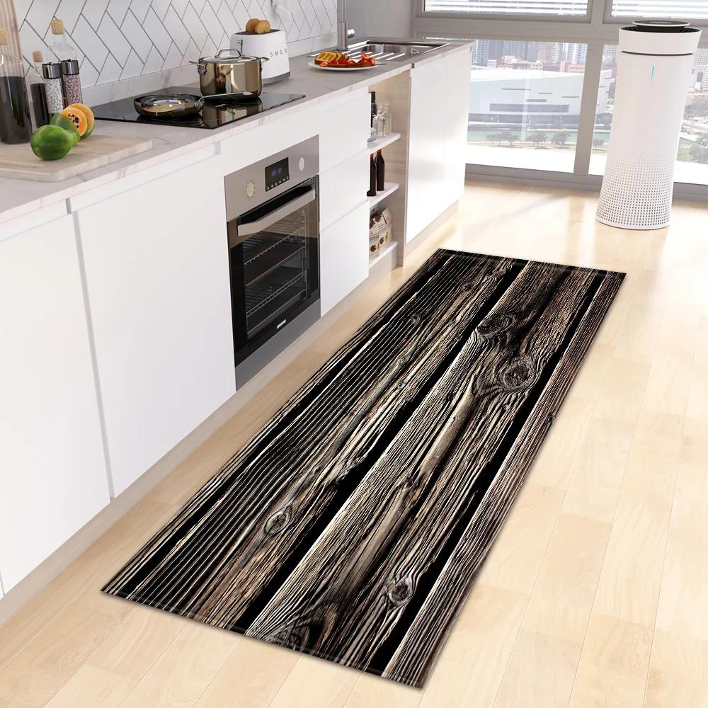 Wood Grain Kitchen Rug Bedroom Entrance Doormat Anti-Slip Living Room Floor Decor Carpet Home Bath Hallway Foot Mat Custom Made