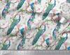 Soimoi Black Poly Crepe Fabric Pink Flower|Branch & Peacock Bird Print Fabric by the Yard 42 Inch