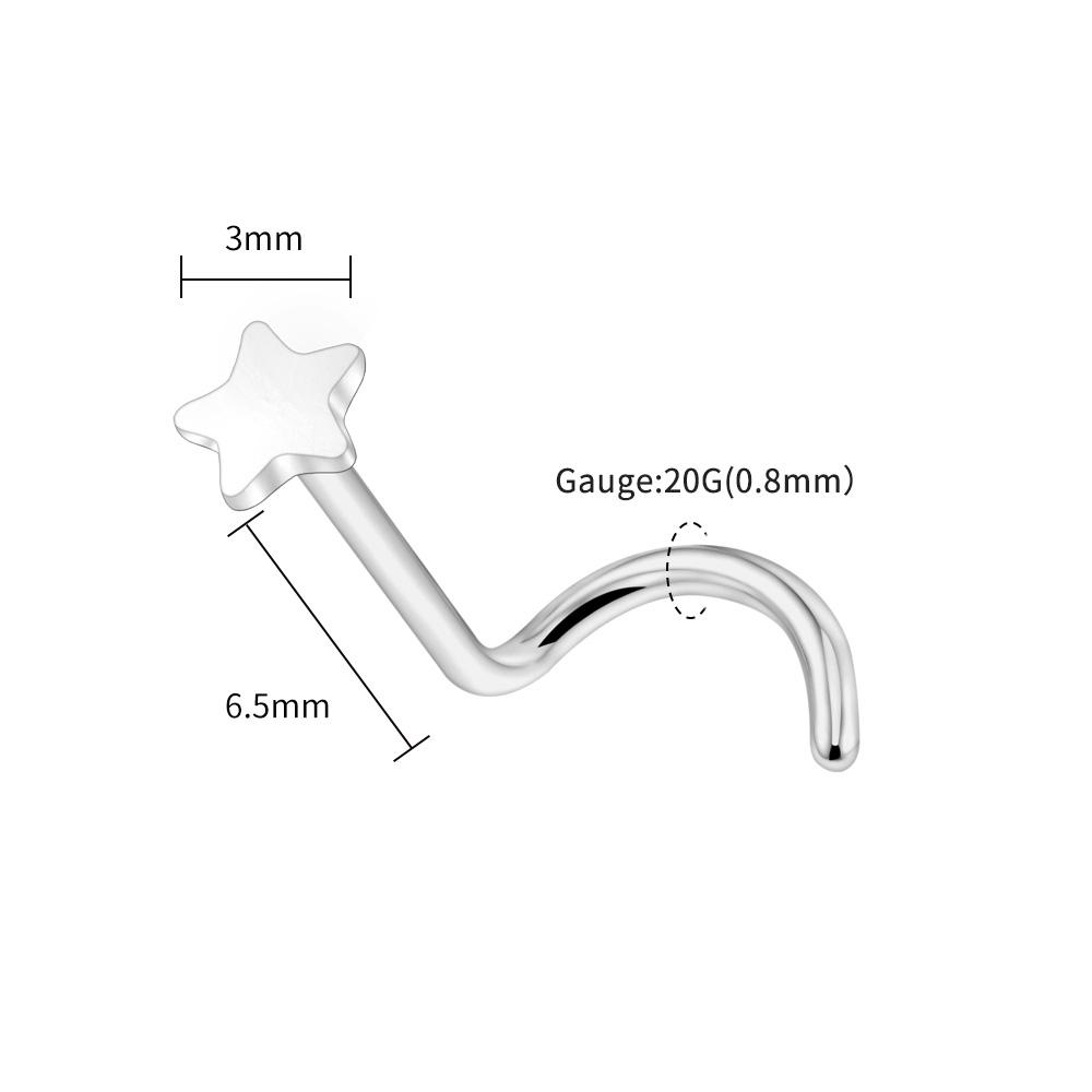 Right Grand ASTM F136 Titanium 20G Nose Stud Ring Hypoallergenic CZ/Ball/Heart/Star Corkscrew Nose Nostril Body Piercing Jewelry