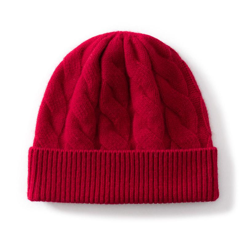 100% Pure Wool Solid Color Twisted Cuffed Knitted Hat Women'S Winter Thickened Warm Fashion Fried Dough Twists Baotou Hat Men