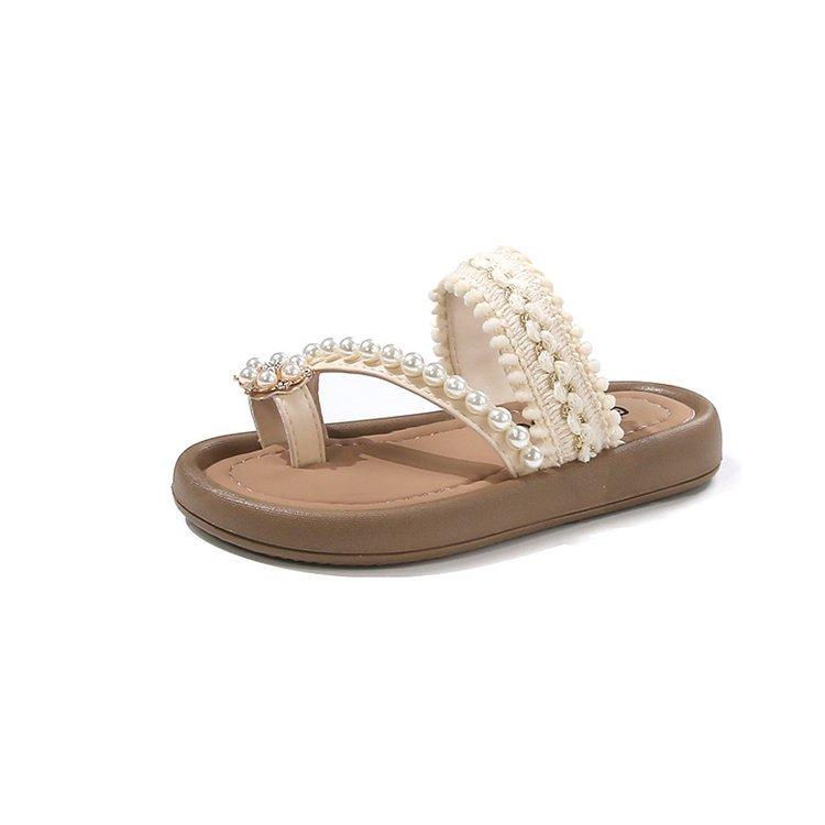 

Girls sweet fashion pearl toe Roman sandals 2025 summer new soft-soled outer slippers princess shoes trend 36