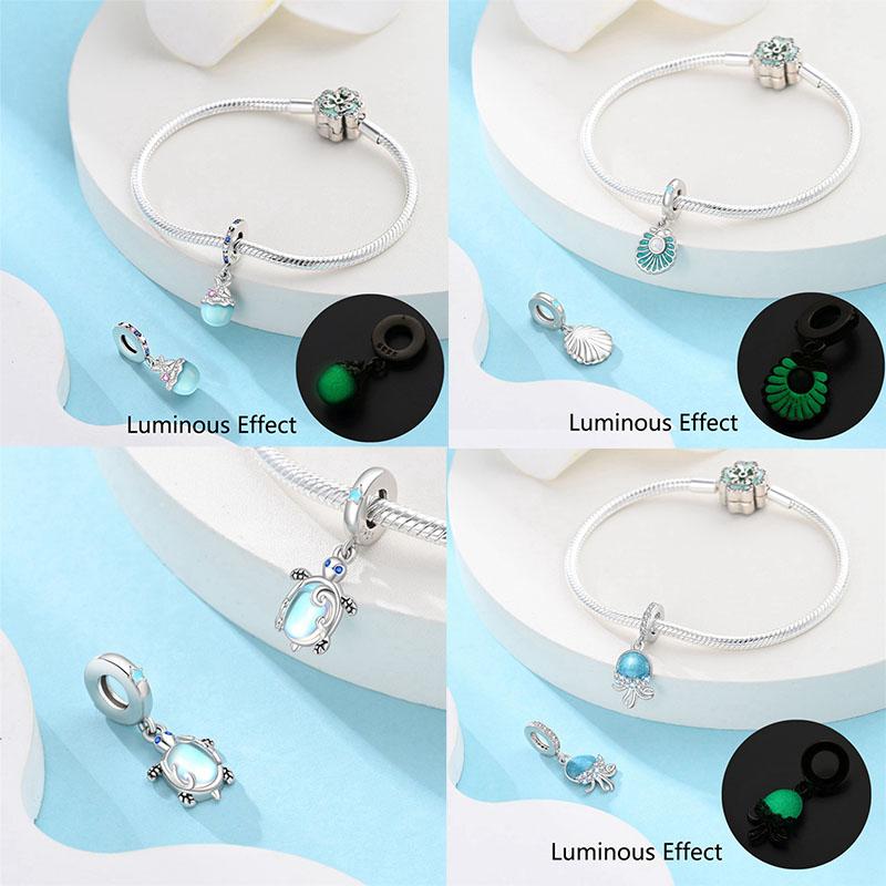 New Silver Plated Charms Beads Turtle Starfish Shell Sea Blue Summer Beads Fit Original Charms DIY Woman Jewelry Gift
