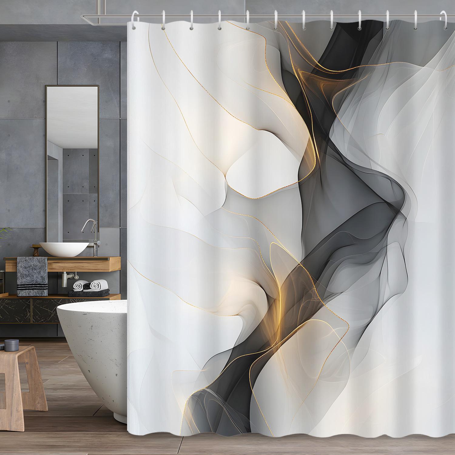 

1Pc Modern Simple Abstract Black And White Lines Marble Pattern Printed Shower Curtain | Polyester Fabric With Hook W60H190(CM)-1 Pcs
